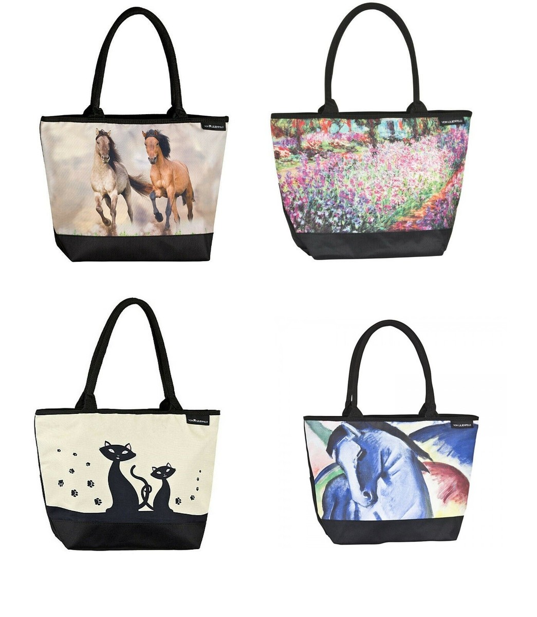 Bag Shopper Handbag Black Cat Wild Horses Garden Claude Monet
