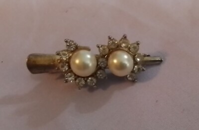Vintage Faux Pearl & Rhinestone Hair Clip Barrette Elegant  display picture 1