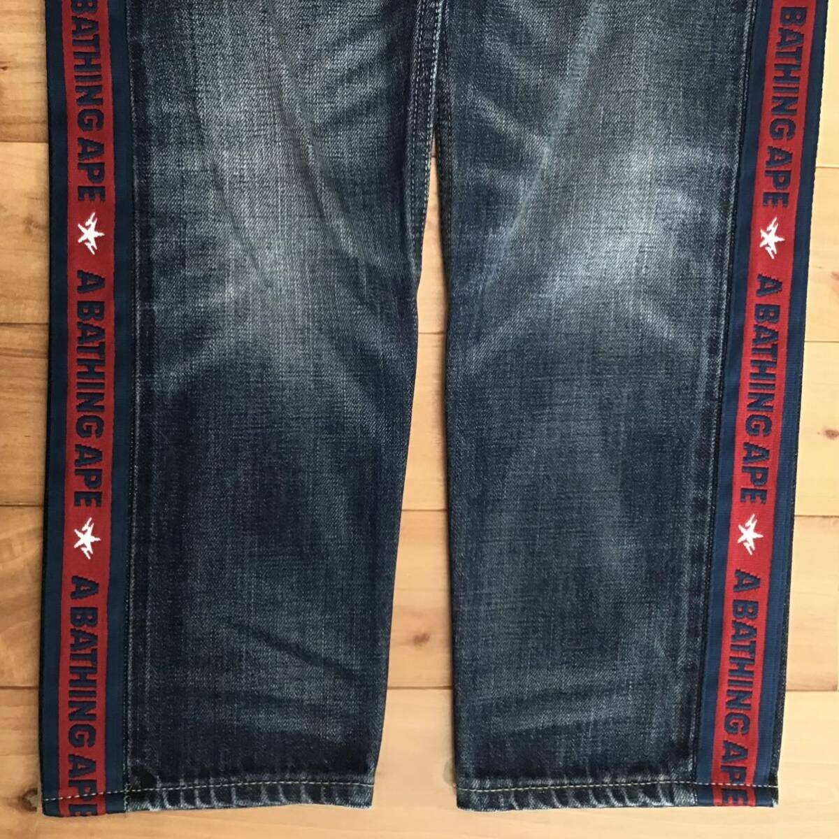 BAPE LOGO embroidered slim fit denim pants A Bathing Ape