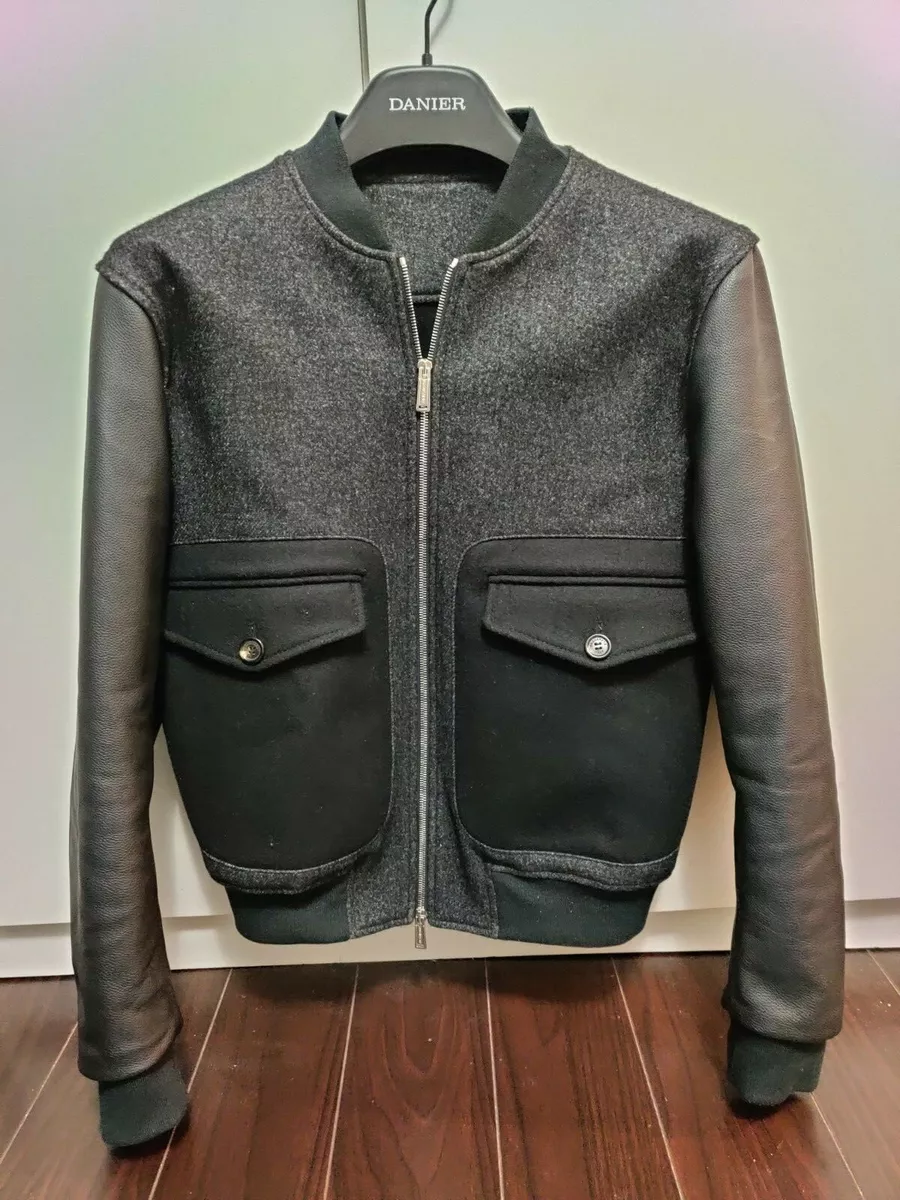 Preowned Dsquared Wool Bomber Jacket w Leather Sleeves dsquared2 | eBay