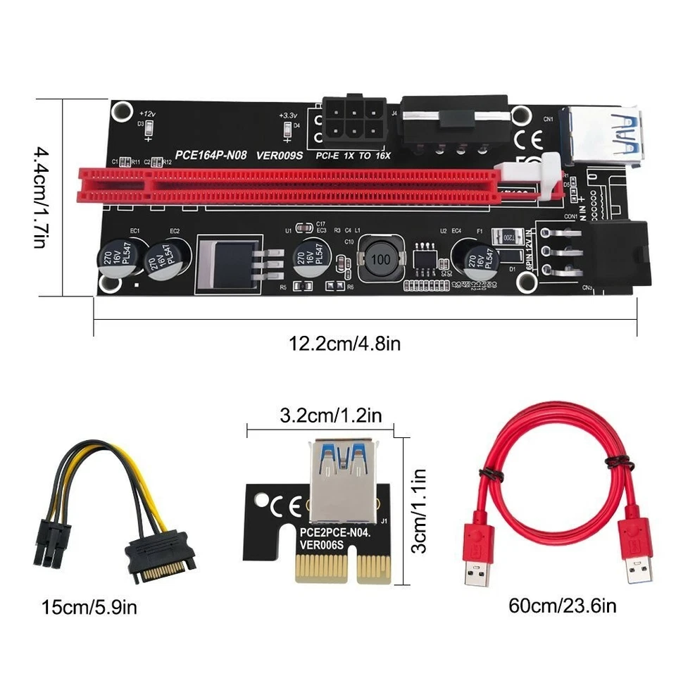 VER009S PCIE Riser Express Cable 1X to 16X (Dual-6pin / Molex Power) W LED - Image 3 of 4