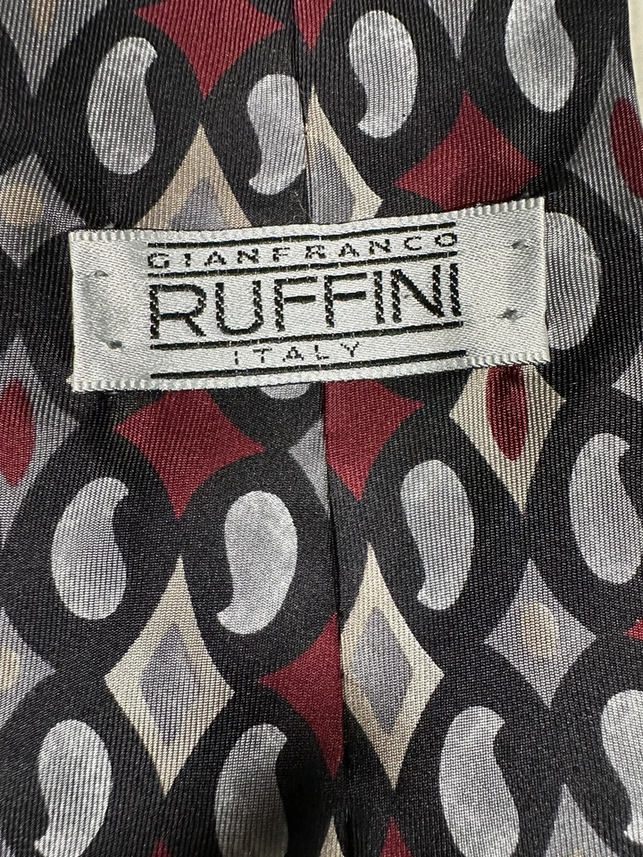 Corbata Gianfranco Ruffini 100 % seda cachemira granate azul beige 60”x4” Foto 2 de 3