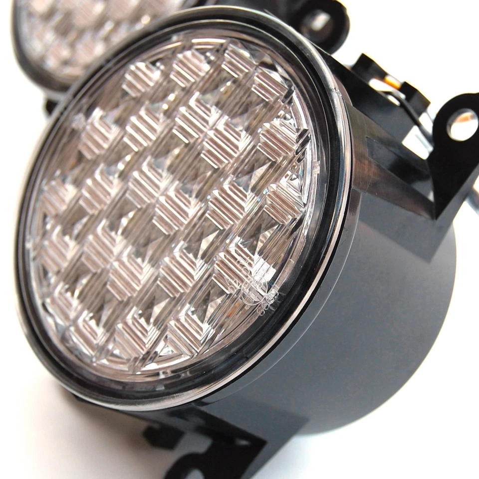 2St 18 LED Auto Tagfahrlicht klarglas schwarz RUND 9cm 12V universal &Dimmbar D - Bild 2 von 4