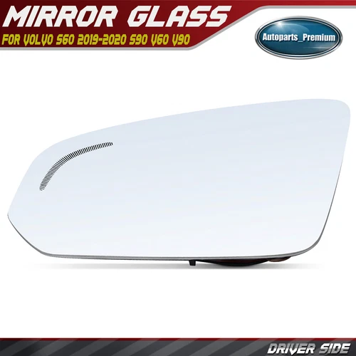 LH Driver Mirror Glass w/ Heated Blind Spot Detection for Volvo S60 S90 V60 V90