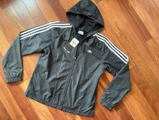ADIDAS Black Full Zip WIND JACKET with HOOD Womens Size MEDIUM NOS
