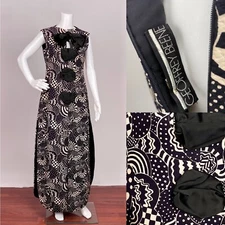 Vintage 1960 1970 Designer Geoffrey Beene Psychedelic Black White Novelty Dress