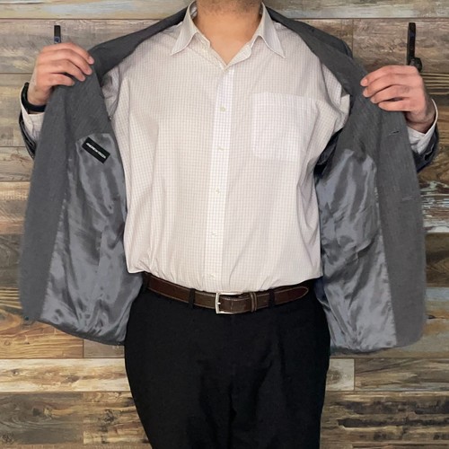 Andrew Fezza 100% Wool Gray Striped Double Vented Blazer Jacket 46R *EXCELLENT* - Picture 7 of 11