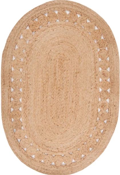 Tapis ovale en jute naturel tressé réversible tapis décoration de sol de ferme - Photo 2/4