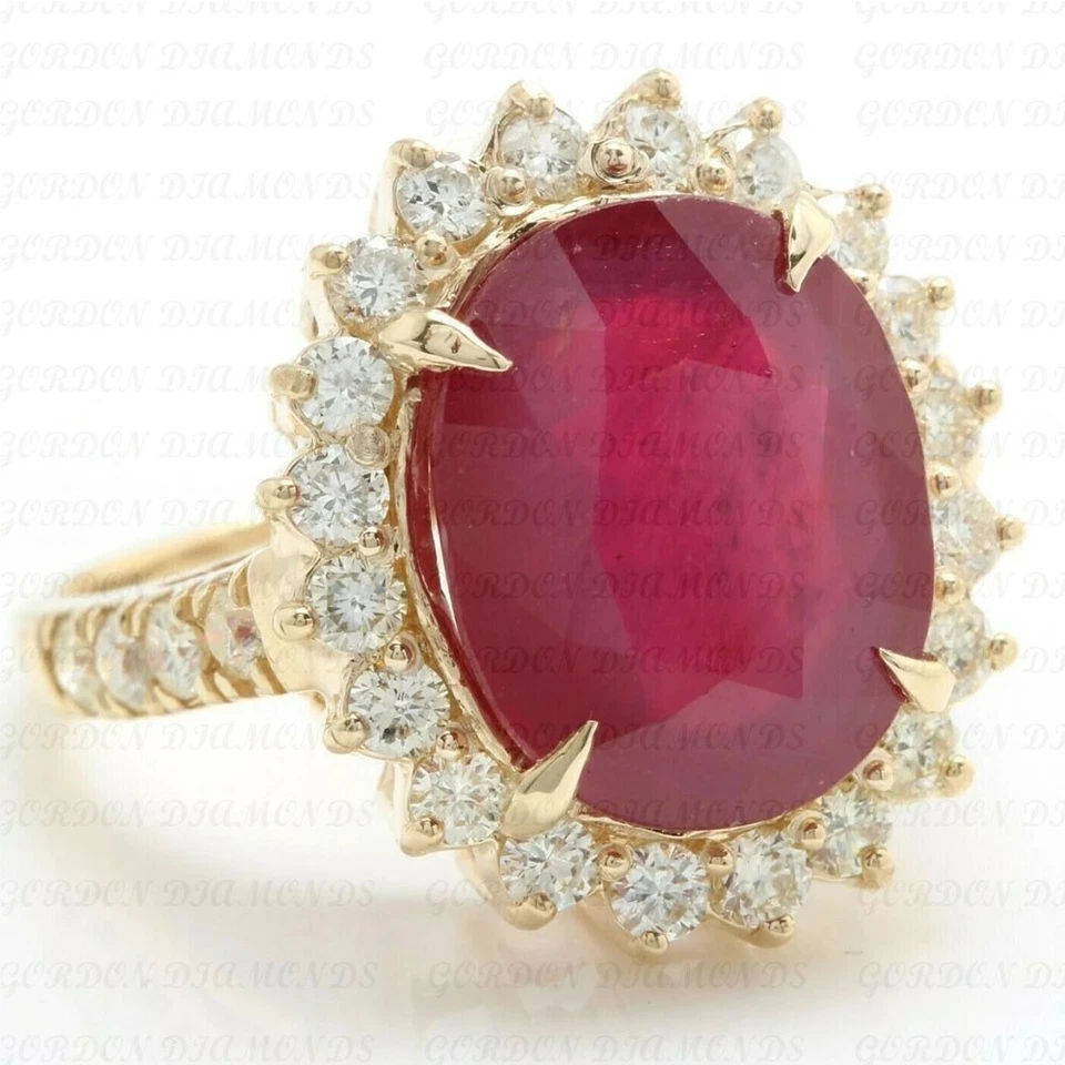 9.00ct Oval Cut Natural Ruby & Diamond Engagement Ring 18K Yellow Gold Plated - Image 2 of 4