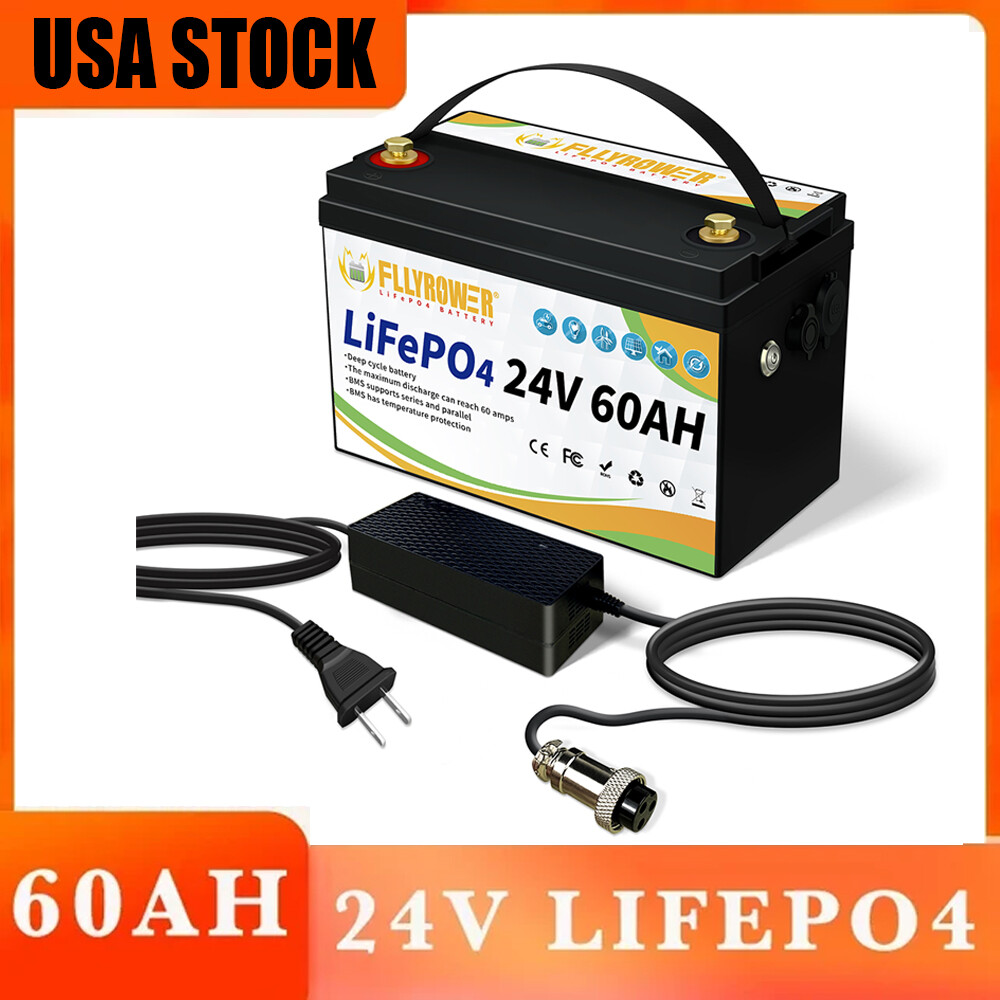 24V 60Ah LiFePO4 Lithium Battery Over 8000+Deep Cycle for Solar Marine Boat