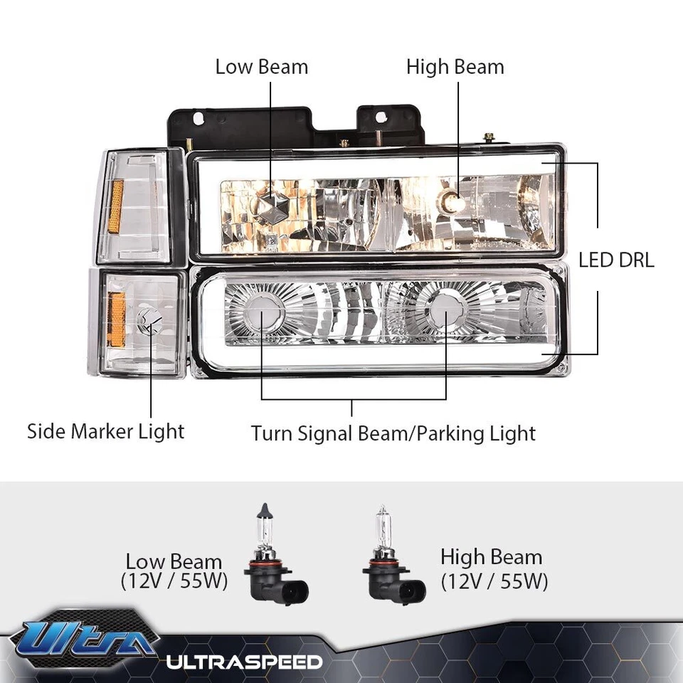 Faros LED DRL lentes transparentes cromados aptos para 94-00 Chevy GMC C/K 1500 2500 3500 Foto 3 de 4