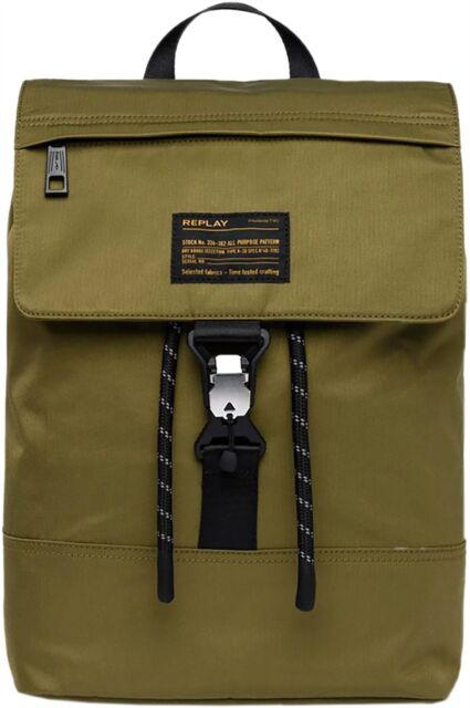 Replay Fm3556.000 Polyester Twill Backpack With Flap Zelt Zippedpocket In Olive