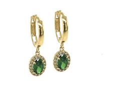 14k Yellow Gold Halo Oval CZ Birthstone Huggie Earrings