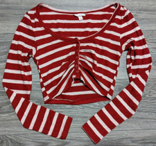 COLSIE Shirt Adult Junior Small Red  White Cropped Lounge Soft Womens