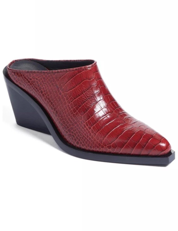 NEW $595 RAG & BONE Santiago Red Black Leather Mules Pointed Toe Wedge Heel 39 8