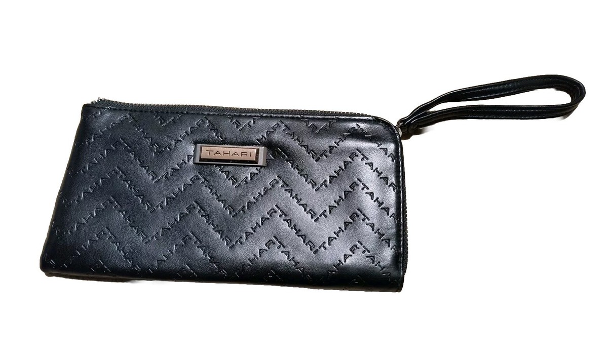 Tahari Wristlet Wallet Women's Black Zip Up Credit Card Slots And