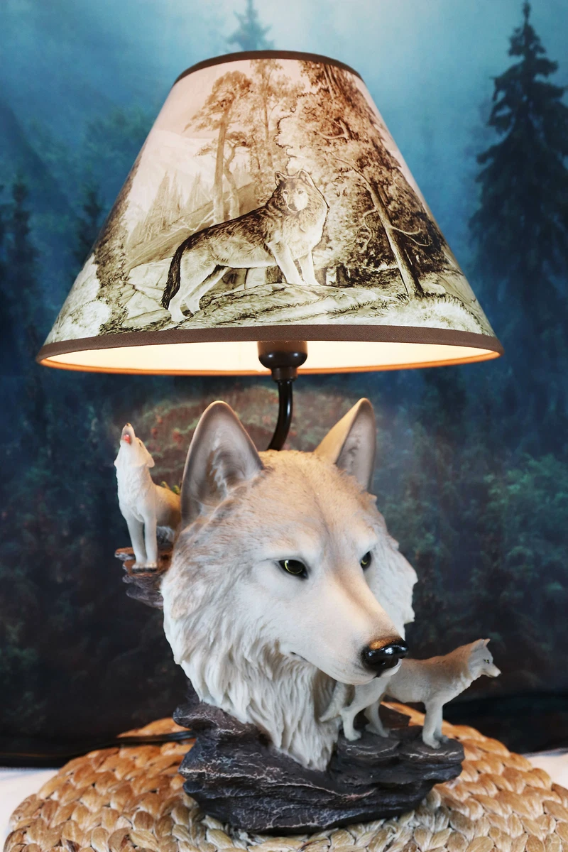 Gray Wolf Table Lamp Decor Wildlife Full Moon Howling Timber Wolf