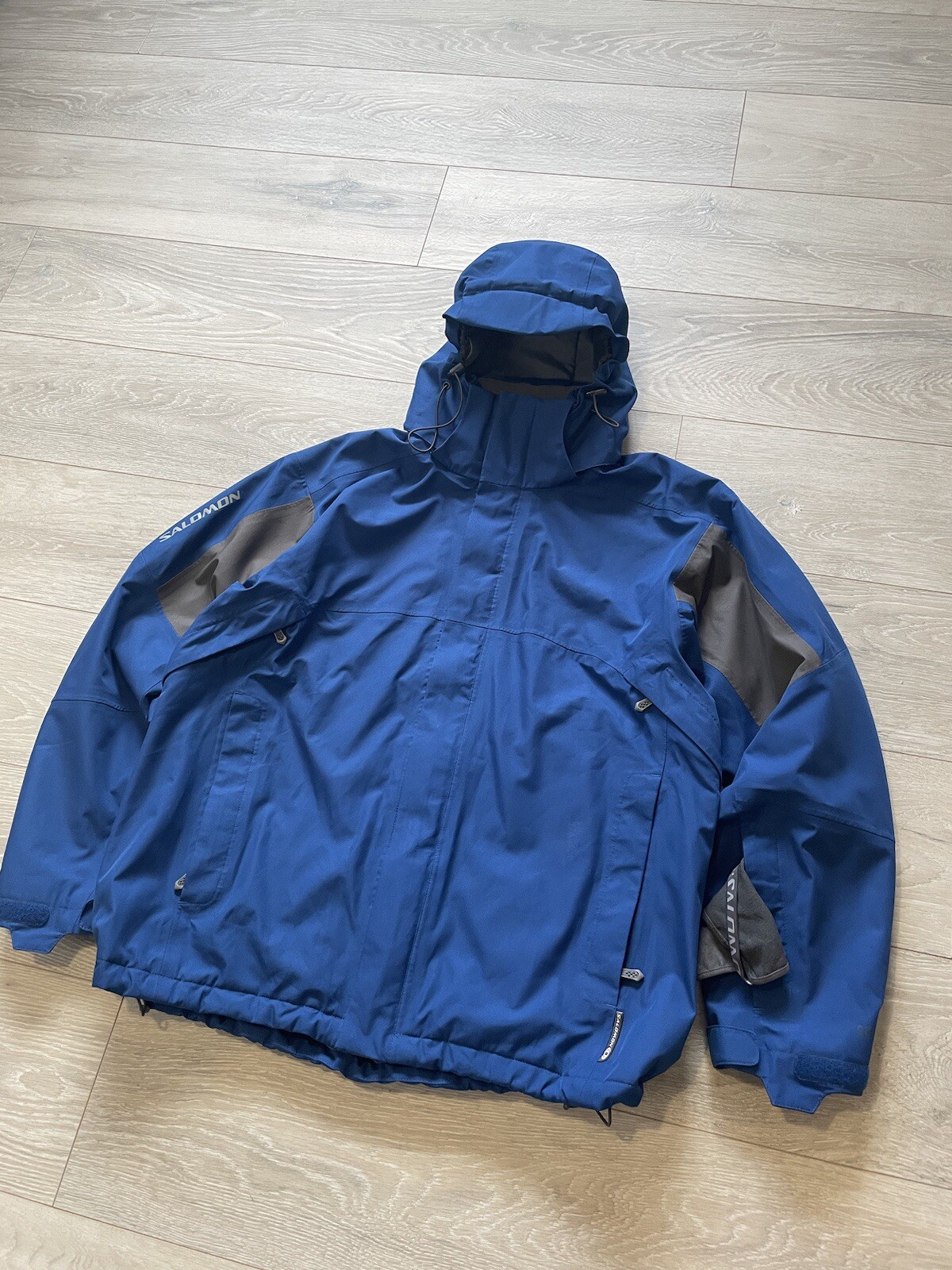Giacca da sci grande Salomon Goretex blu e grigia bicolore