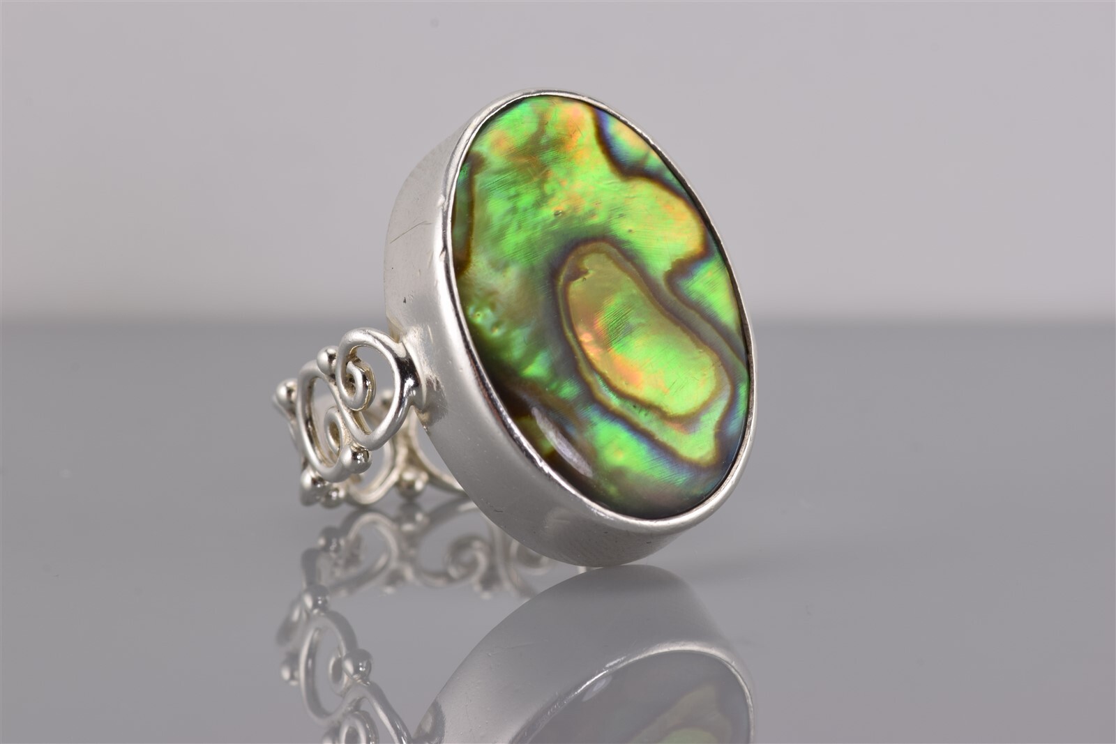 Sterling Silver Chunky 26mm Oval Green Abalone Sw… - image 1