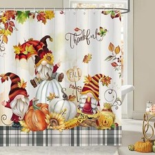 Fall Gnome Shower Curtain, Thanksgiving Autumn Maple 72"W X 72"H Fall Gnomes-1