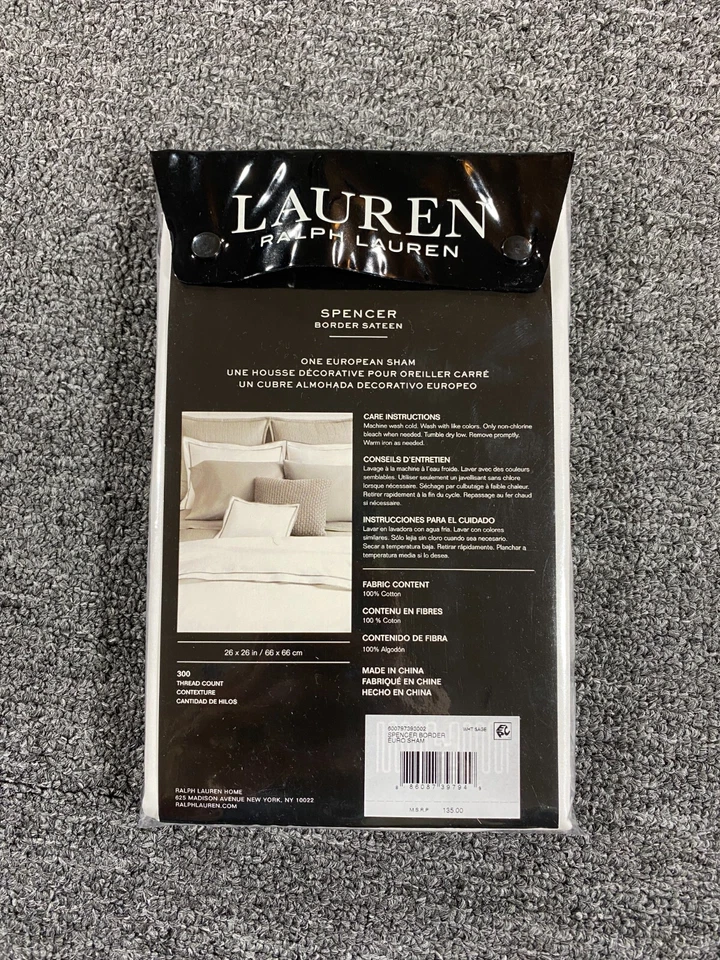Ralph Lauren European Sham 300 Thread Count Beige SPENCER BORDER SATEEN - Image 3 of 4