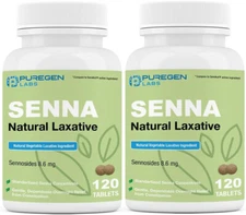 Puregen Senna Natural Vegetable Laxative 120 Tablets Constipation Relief 2 Pack