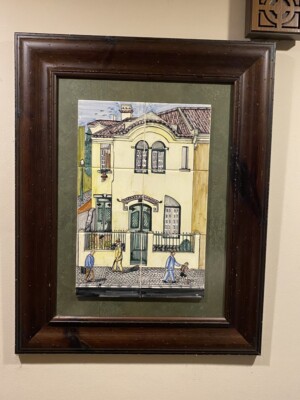 CITYSCAPE,  PAINTED TILES, WOOD FRAMED, OOAK !