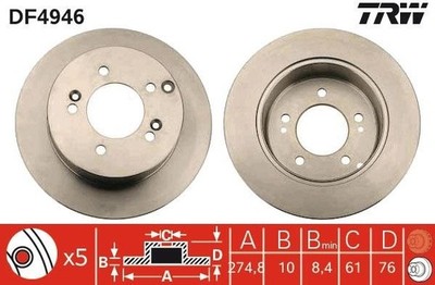 2 x brake disc TRW DF4946 for Kia