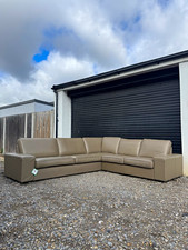 Large Taupe Leather L Shaped Corner Sofa