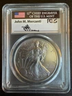 2011-W Burnished American Silver Eagle PCGS MS70 John Mercanti signed label