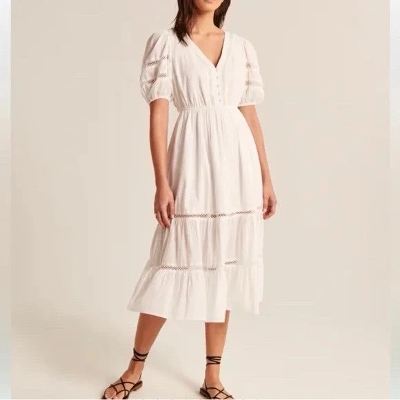 chinese dress ladies Abercrombie & Fitch White Mila Stretch Midi Dress UK XL