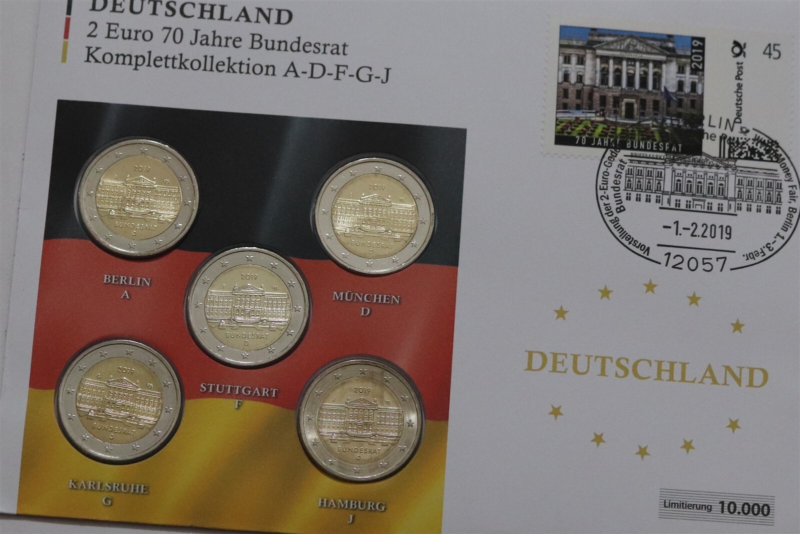 🧭🇩🇪 ALLEMAGNE 5x 2 EURO 2019 BUNDESRAT COVER B79 #644