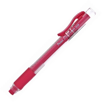 PENTEL Retractable Clic Eraser Grip, Clear Barrel, Hot Pink Eraser