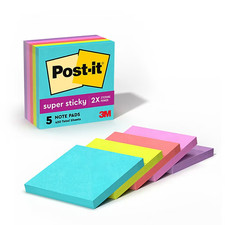 Post-it Super Sticky Notes, 3" x 3", Supernova Neons 90 Sheet/Pad, 5 pads/pack