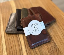 Leather Card Holder Wallet, Minimalist, Slim Bifold, Hand Stitched, EDC Wallet