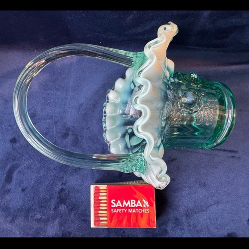 Vintage Fenton Turquoise Cabbage Rose Opalescent Glass Basket Manganese Glow VGC - Picture 7 of 13