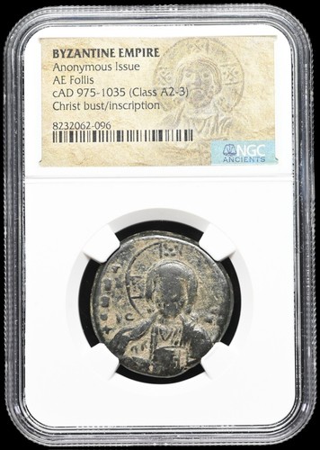 BYZANTINE. Anonymous Christ Follis, 975-1035 AD. Class A2/A3, NGC Certified