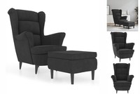 Ohrensessel Relaxsessel Sessel Fernsehsessel Mit Hocker Dunkelgrau Samt