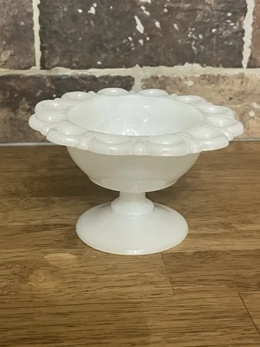 Vintage Anchor Hocking Old Colony Open Lace Pedestal Milk White Glass Candy Dish