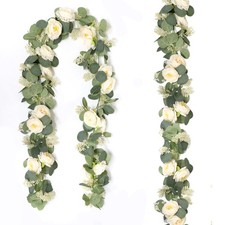 2 Packs Eucalyptus Garland with Flowers, 6.56ft Artificial Flower Greenery Ga...