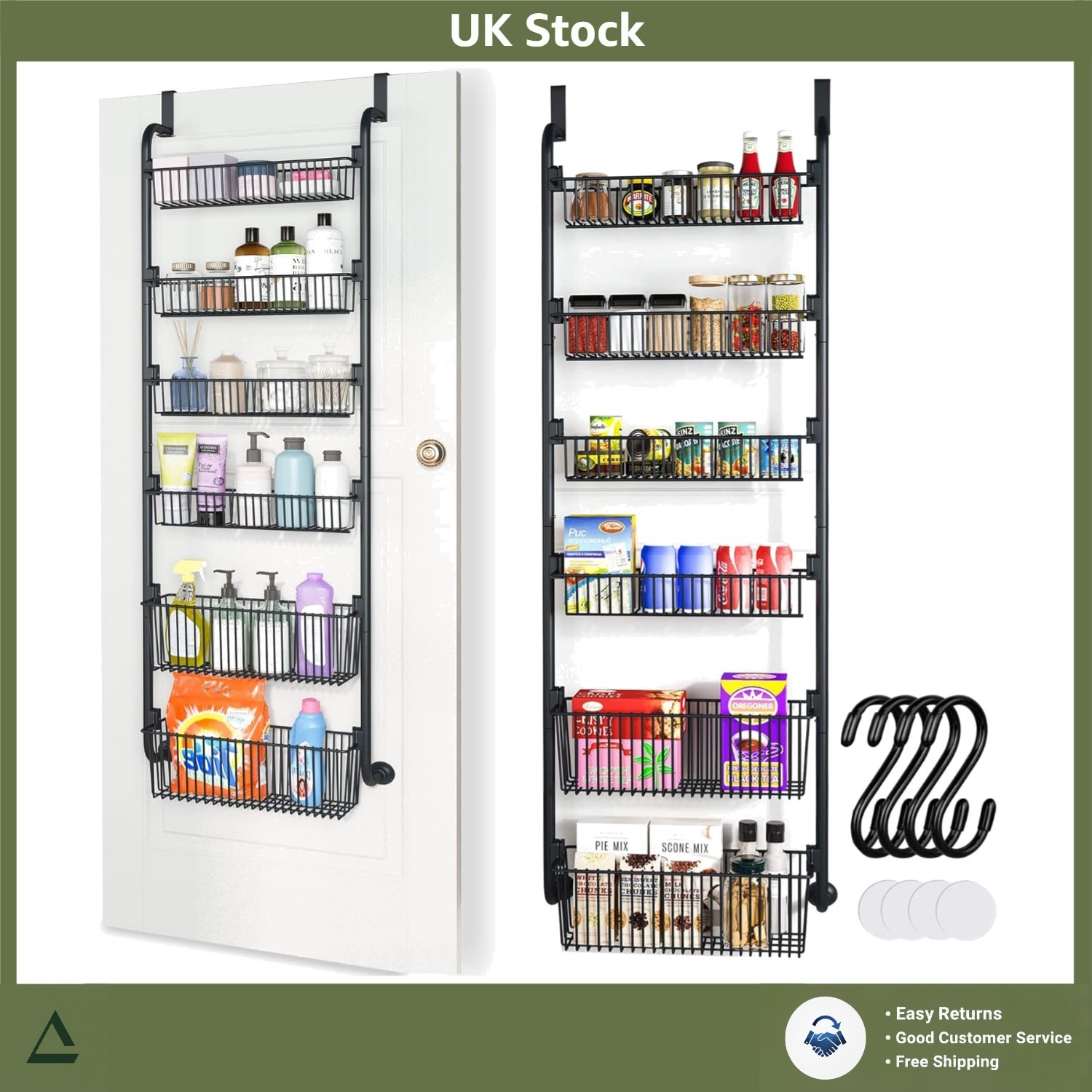 Versatile Over Door Pantry Storage Rack Heavy Duty Metal 6 Basket Organiser