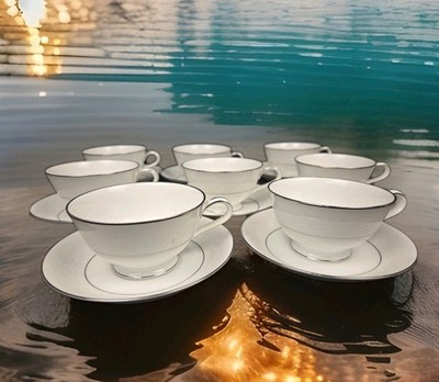 NORITAKE JAPAN WHITEHALL 6115 Footed CUP and SAUCER Set of 8