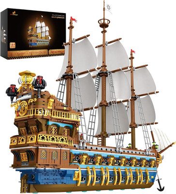Pirate Ship Building Sets for Adults, Gorgeous Royal Fleet Ship with Tiered Desi