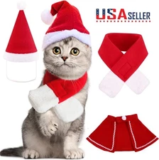 Christmas Cat Costume Small Dog Santa Hat with Scarf Puppy Kitten Xmas Outfit US