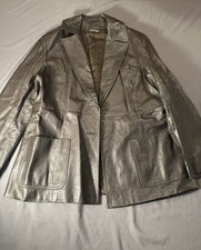 Vtg Brown Leather Blazer Jacket 70s 80s Classic Two Button Lined Patch Pockets