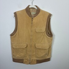 Vintage St Johns Bay Corduroy Vest Tan Quilted Lined Full Zip Workwear Mens M