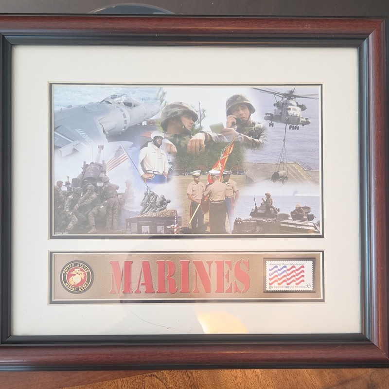 US Marine Corps “MARINES” Framed Print Military Collage Display, Militaria Theme