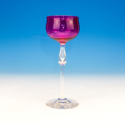 Antikes Cranberry Glas - großes klares Hock Weinglas mit Tränenstiel