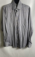 Vintage 90s Yves Saint Laurent Pour Homme Blue Check Long Sleeve Shirt Sz 15.5