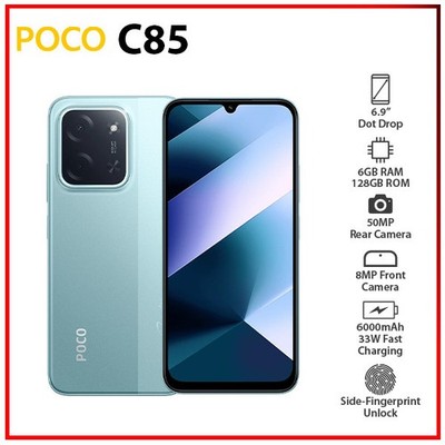 (New) Xiaomi POCO C85 6GB+128GB GREEN Dual SIM Unlocked Android Cell Phone